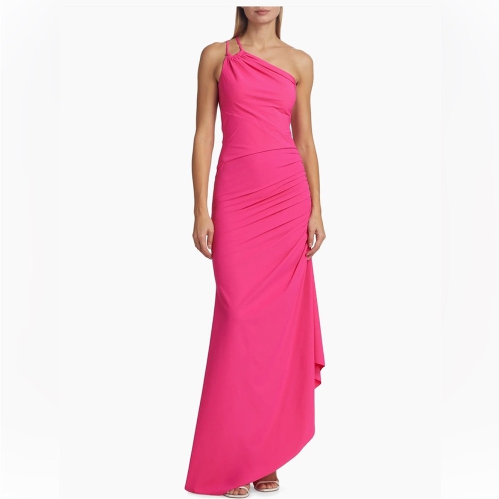 Chiara Boni Abertma ruched one shoulder gown in Spicy Pink